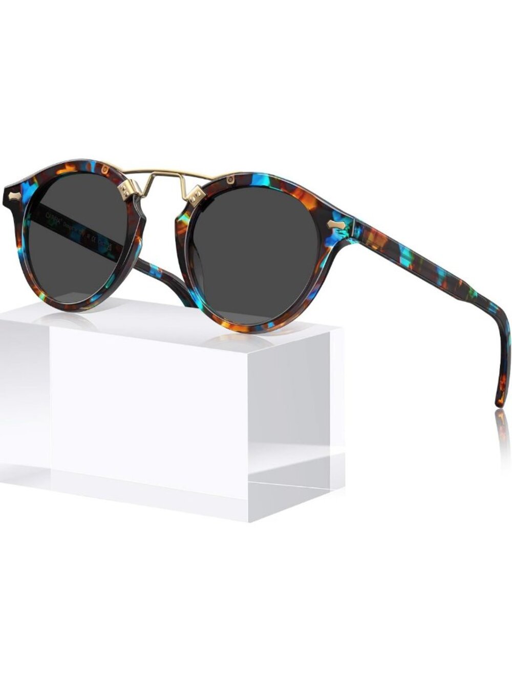 Chic Small Face Double Bridge Polarized Round Sunglasses for Women - UV